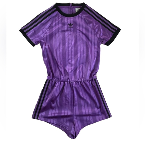 Adidas originals purple jersey feel sporty streetwear retro shorts romper NWT S - Picture 6 of 12